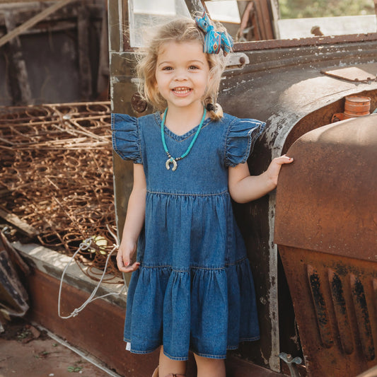 Girls Denim Ruffle Sleeve Dress by Shea Baby