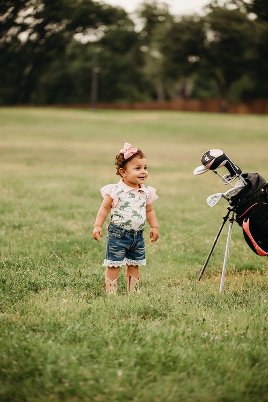 Girls Green & Pink Horse Polo Onesie by Shea Baby