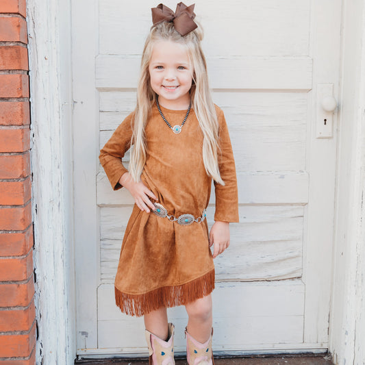 Girls Long Sleeve Suede Dress by Shea Baby