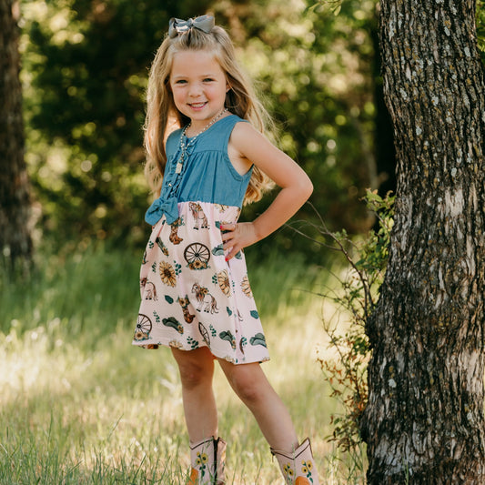 Girls Denim & Sunflower Dress by Shea Baby