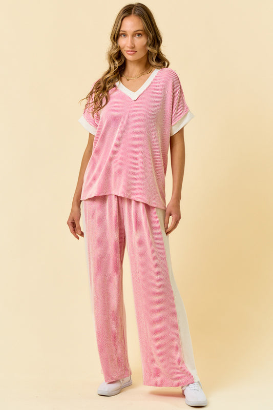 Ladies Rest Assured Ribbed Set-Pink