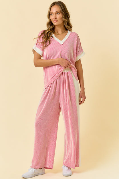 Ladies Rest Assured Ribbed Set-Pink