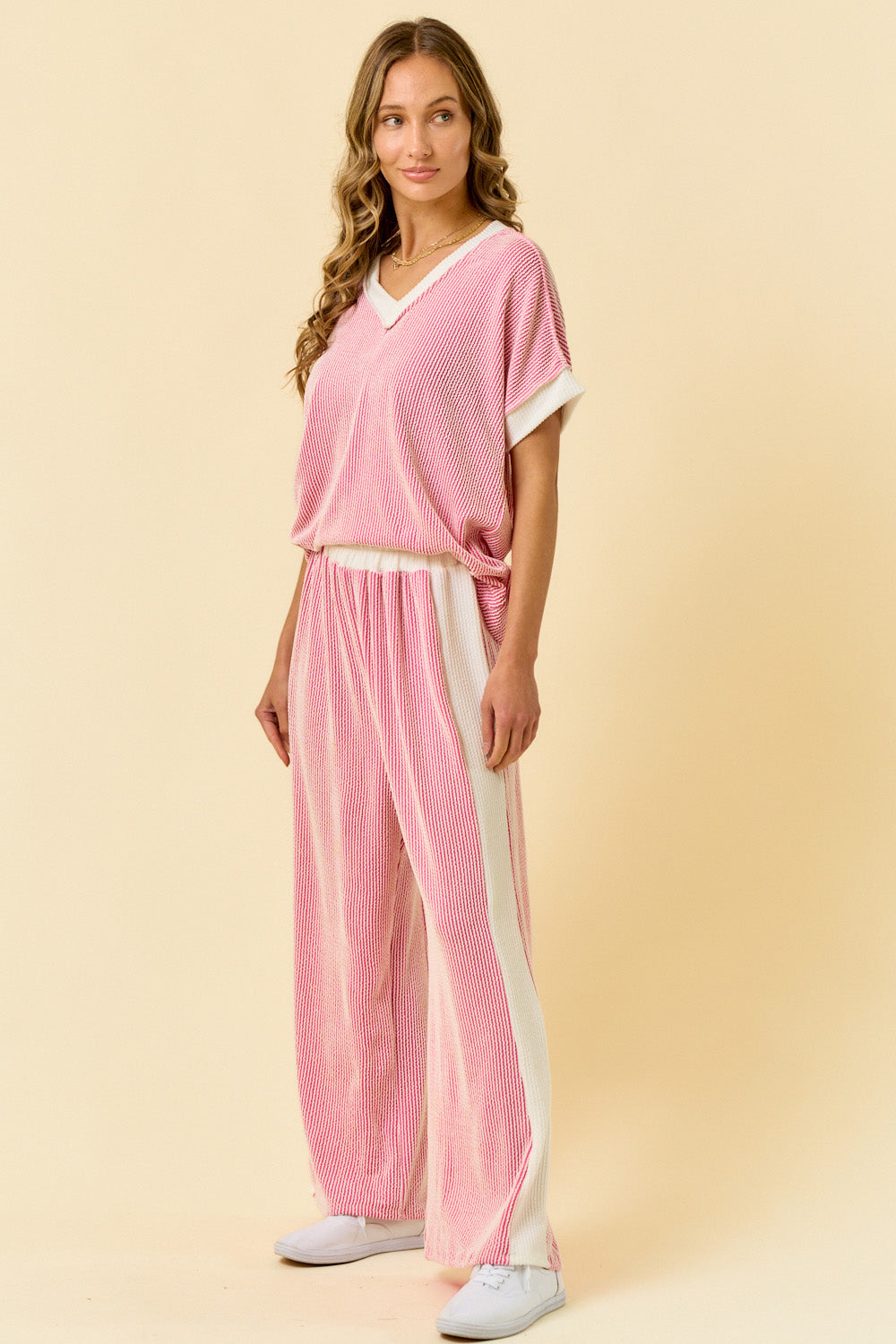 Ladies Rest Assured Ribbed Set-Pink