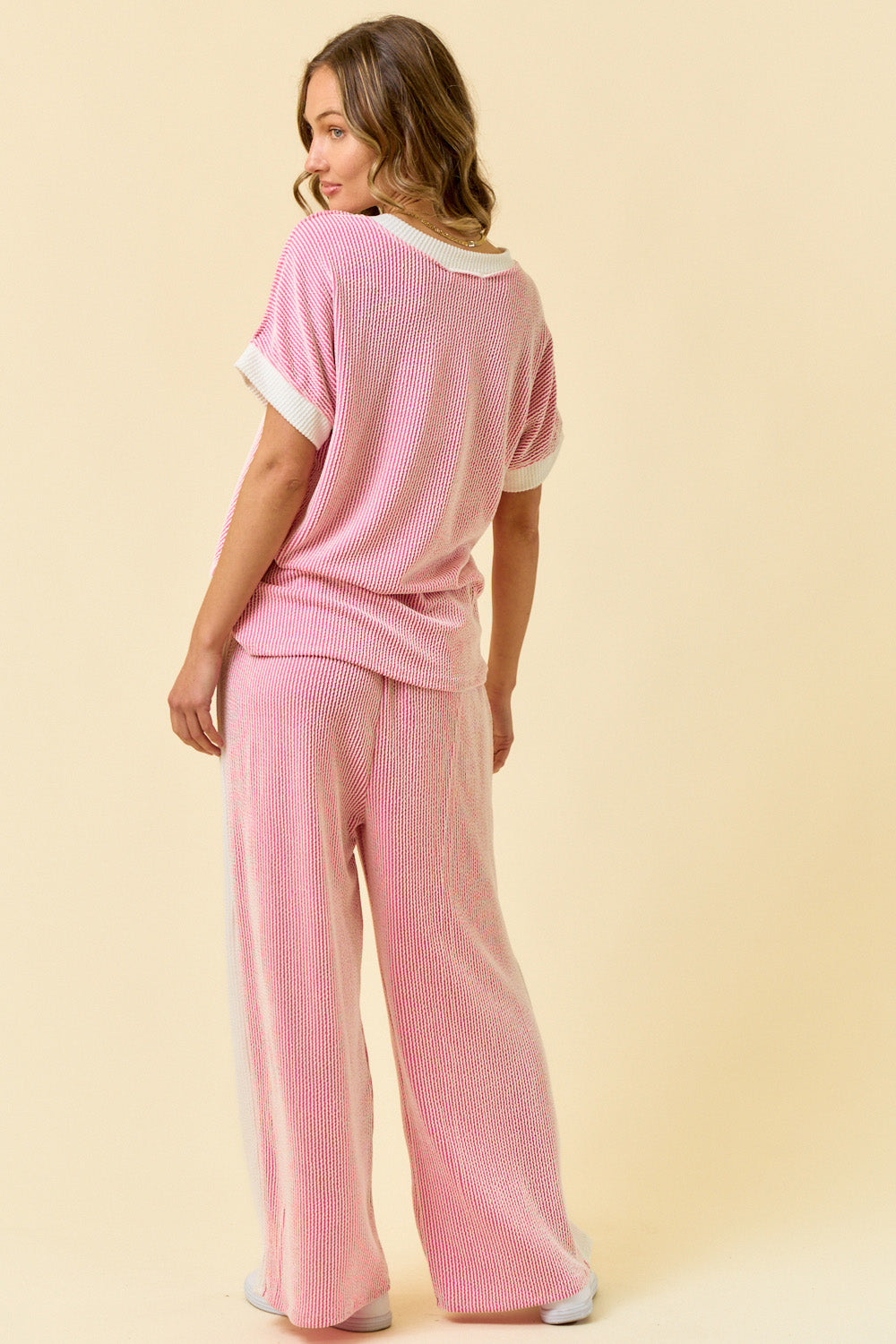 Ladies Rest Assured Ribbed Set-Pink