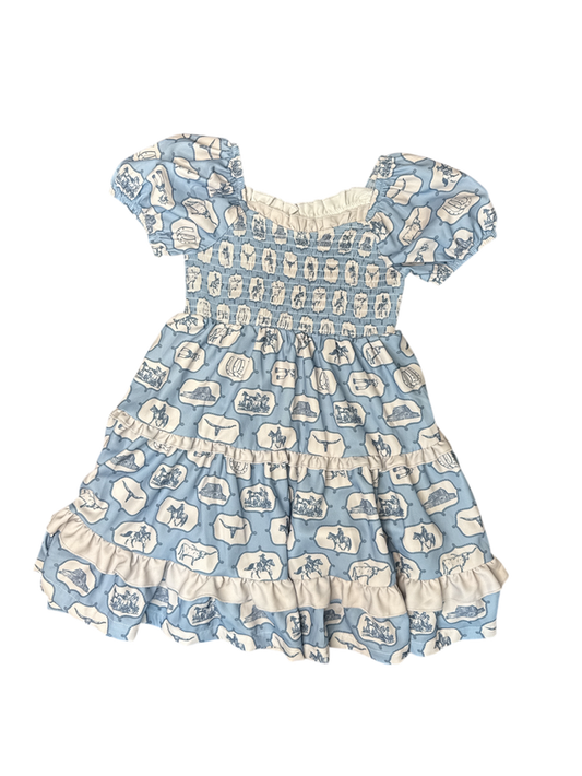 Girls Blue Buckaroo Flutter Sleeve Dress by Shea Baby