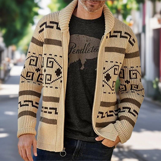 Men's Knit Cardigan with Collar-Khaki