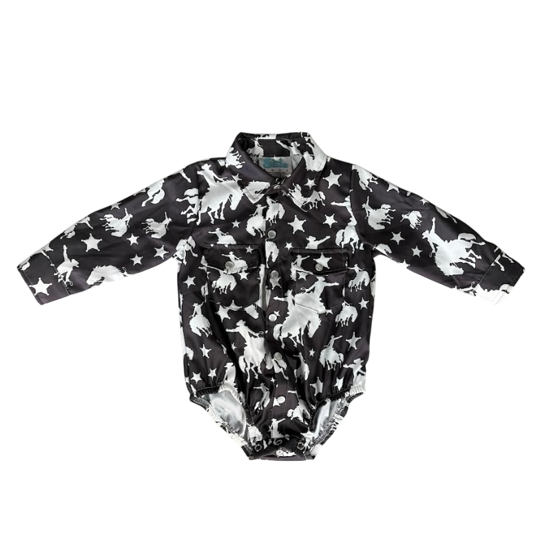 Boys Star Bronc L/S Pearl Snap Onesie or Shirt by Shea Baby