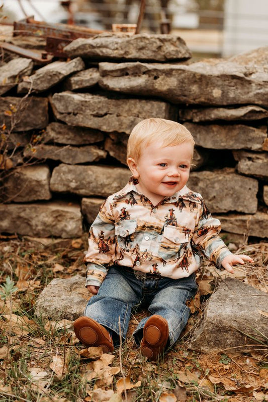 Boys Sunrise Cowboy L/S Pearl Snap Onesie or Shirt by Shea Baby