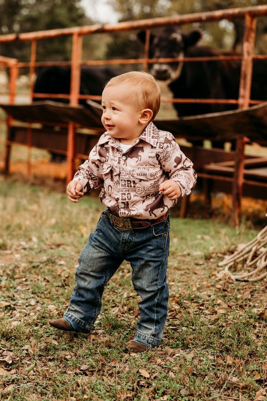 Boys Western Rodeo L/S Pearl Snap Onesie or Shirt by Shea Baby