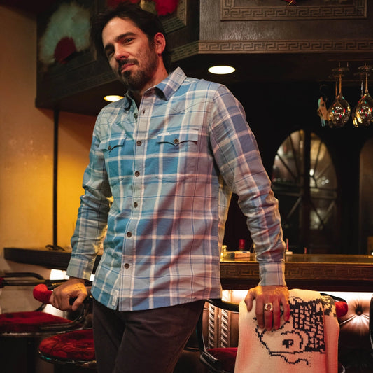 Men's Durango Flannel by Sendero-Blue/Cream