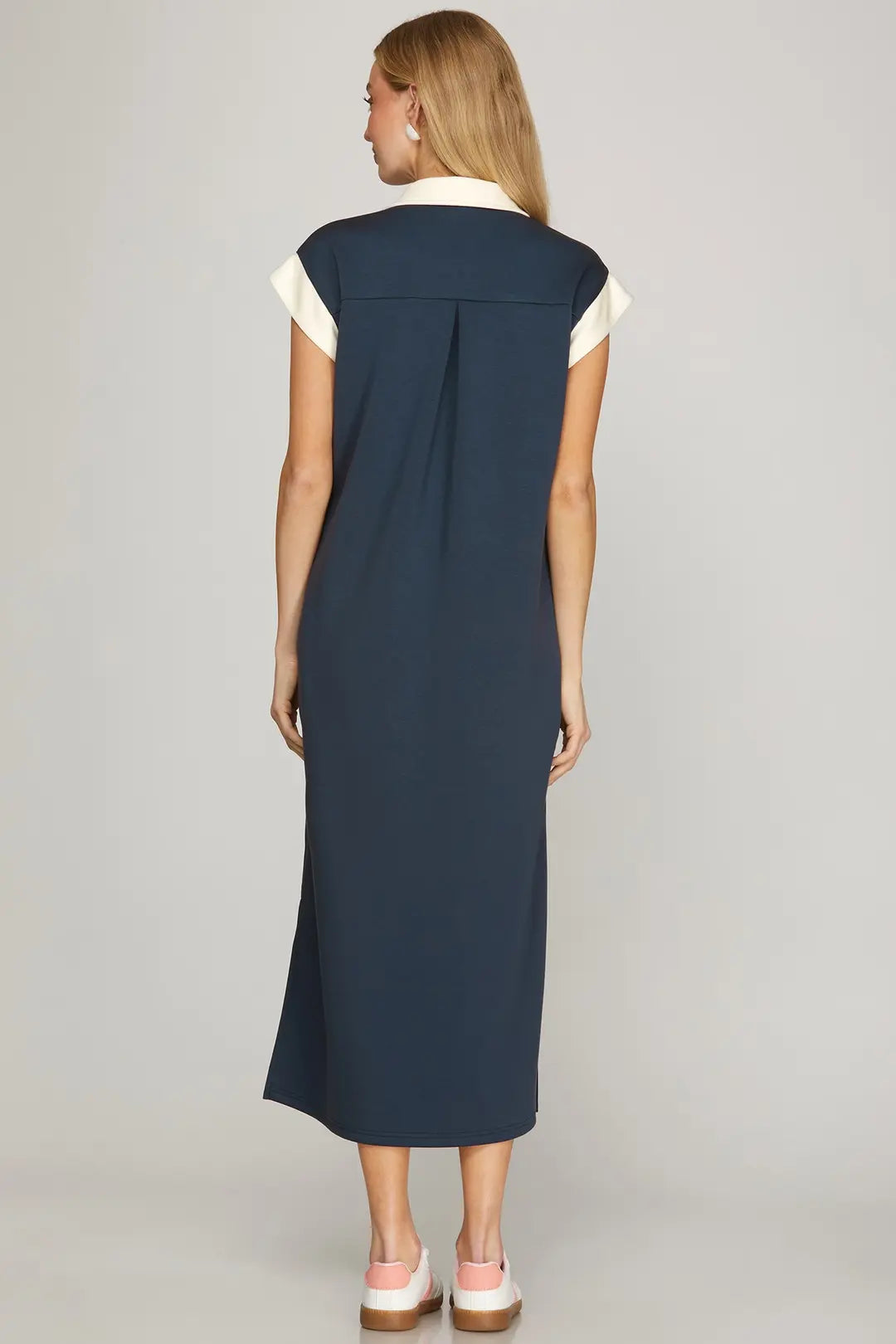 Ladies Drop Shoulder Midi Dress - Navy