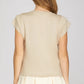 Ladies Double Band Sleeve Knit Top-Lt. Taupe