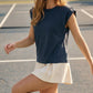 Ladies Double Band Sleeve Knit Top-Navy