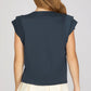 Ladies Double Band Sleeve Knit Top-Navy