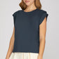 Ladies Double Band Sleeve Knit Top-Navy
