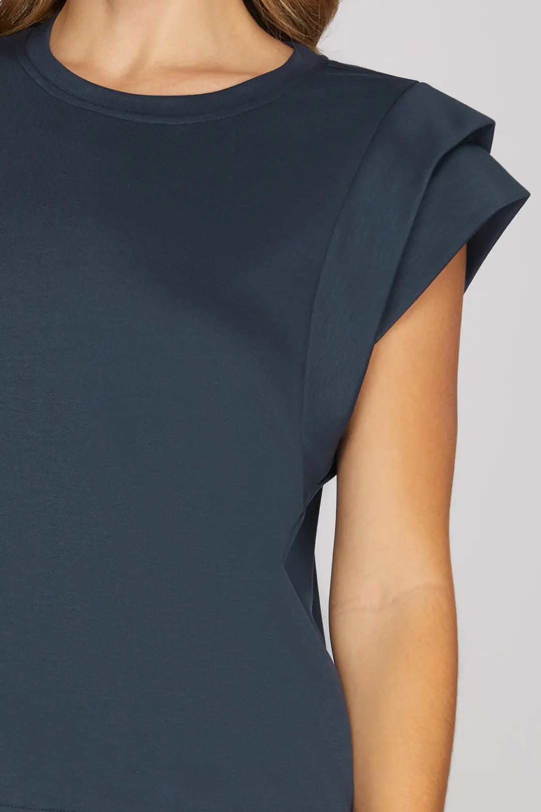Ladies Double Band Sleeve Knit Top-Navy