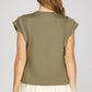 Ladies Double Band Sleeve Knit Top-Olive
