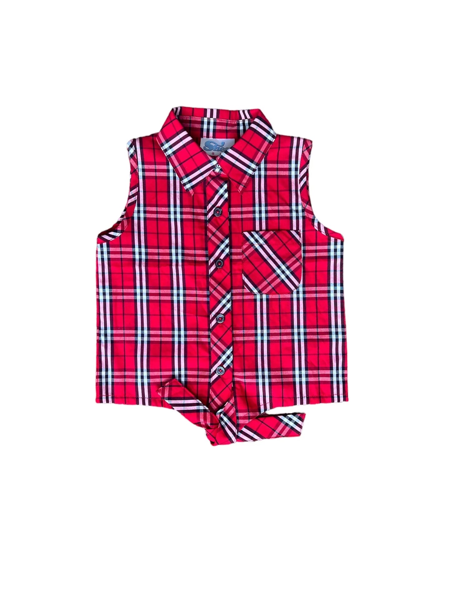 Red Plaid Tie Shirt by Shea Baby