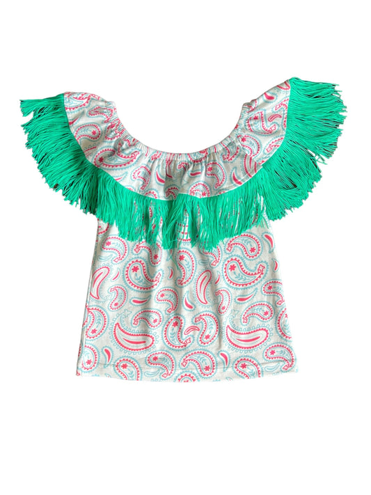 Girls Paisley Neck Fringe Shirt by Shea Baby