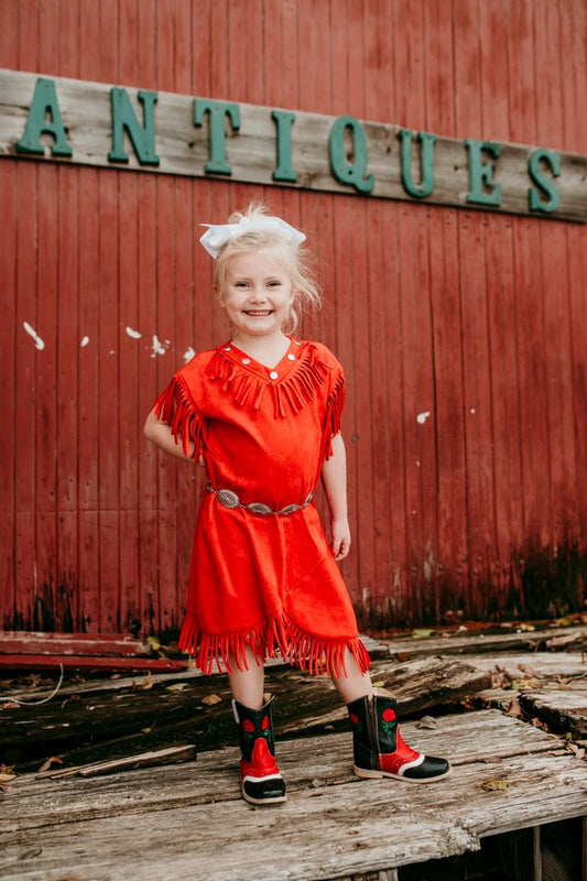 Girls Southwest Red Fringe Dress by Shea Baby