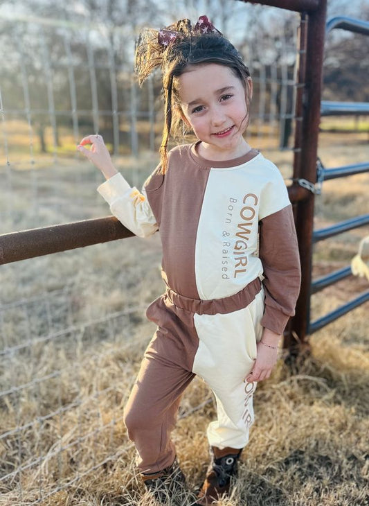 Girls Cowgirl Born & Raised Sweats Set by Shea Baby