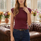 Ladies Drop Shoulder Boat Neck Sweater Top-Wine