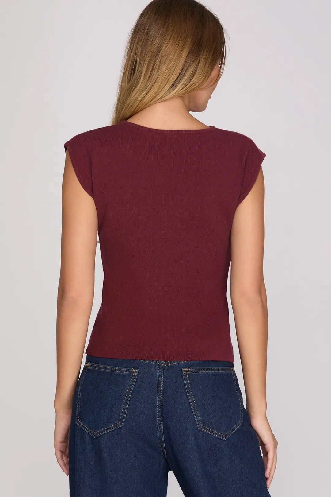 Ladies Drop Shoulder Boat Neck Sweater Top-Wine