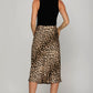 Ladies Satin Leopard Print Midi Skirt-Mocha