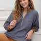 Ladies 3/4 Sleeve Half Zip Striped Top-Navy