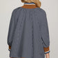 Ladies 3/4 Sleeve Half Zip Striped Top-Navy