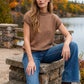Ladies Drop Shoulder Mock Neck Sweater Vest-Mocha