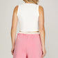 Ladies Knit Shorts with Contract Elastic Waistband-Pink