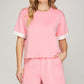 Ladies Knit Shorts with Contract Elastic Waistband-Pink