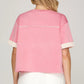 Ladies Round Neck Knit Top with Contrast Band-Pink