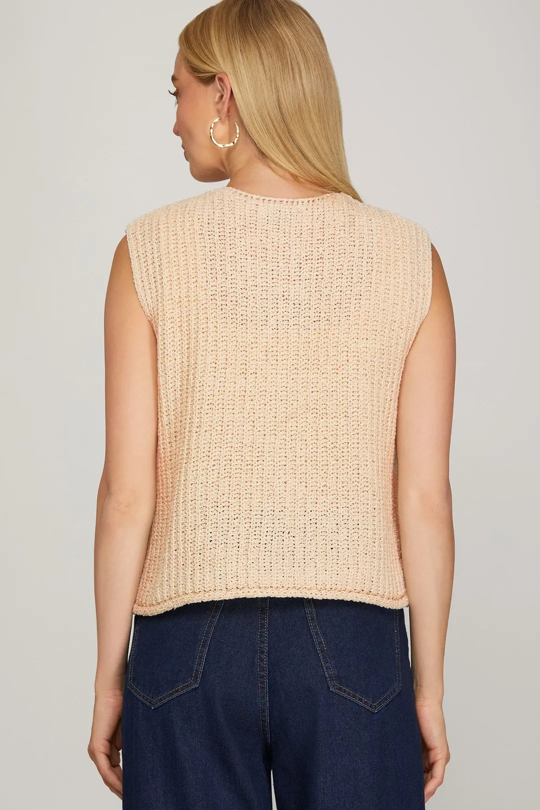 Ladies Sleeveless Crochet Sweater Vest-Cream