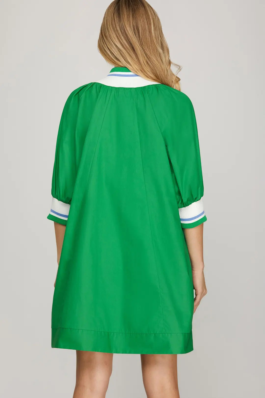 Ladies Half Sleeve Mini Dress with Pockets-Green