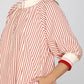 Ladies Half Sleeve Half Zip Striped Mini Dress with Pockets-Red