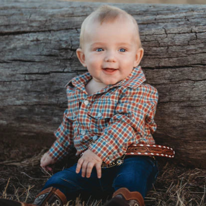 Boys Red Plaid Pearl Snap L/S Onesie or Shirt by Shea Baby