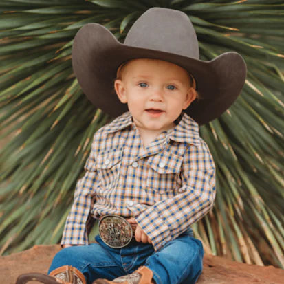 Boys Blue Plaid Pearl Snap L/S Onesie or Shirt by Shea Baby
