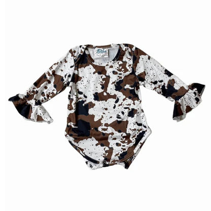 Girls Brown Cowprint Bell Sleeve Shirt by Shea Baby