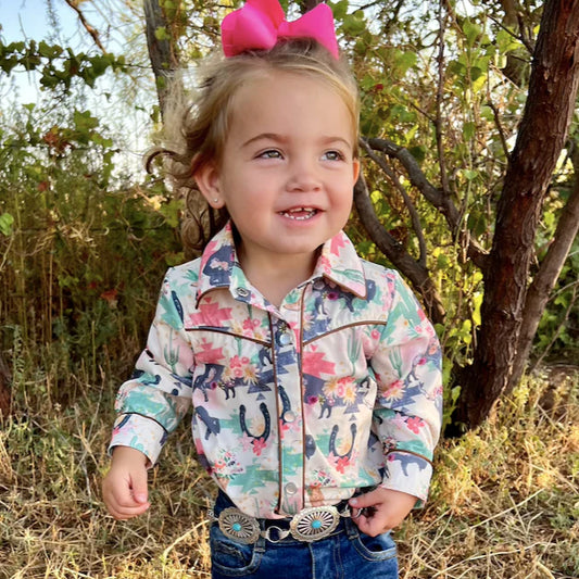 Girls Wild Buffalo Pearl Snap Onesie or Shirt by Shea Baby