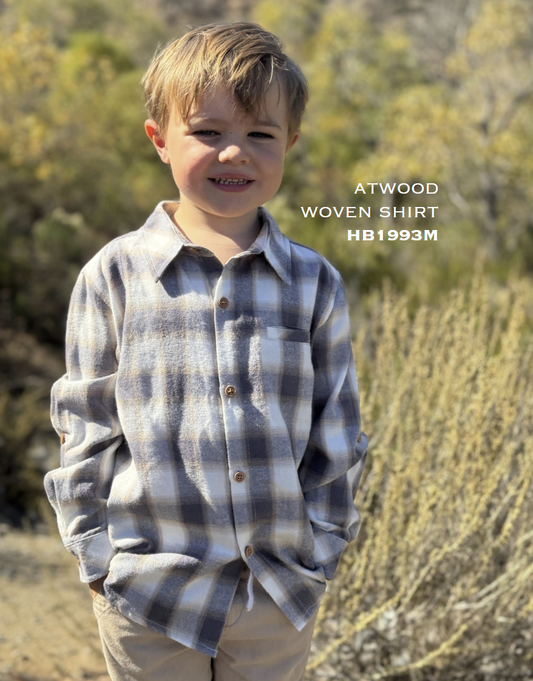 Boys Grey/White/Beige Plaid Atwood Woven Shirt by Me & Henry