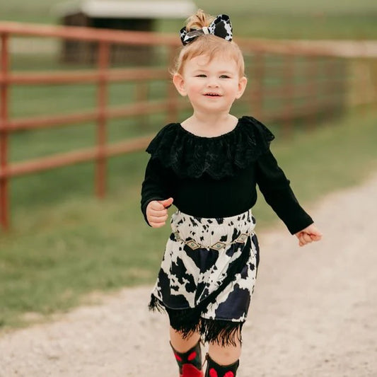 Girls Black Lace Neck Long Sleeve Onesie or Shirt by Shea Baby