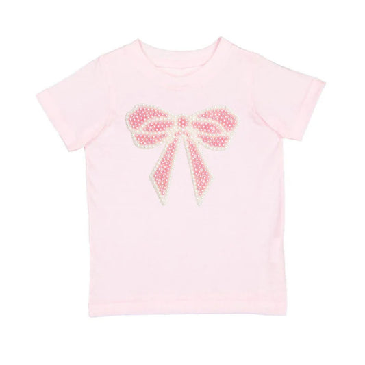 Girls Pearl Bow Patch S/S T-Shirt by Sweet Wink