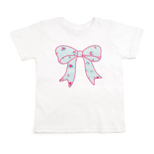 Girls Sky Blue Floral Bow Patch T-Shirt by Sweet Wink