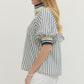 Ladies Striped Short Puff Sleeve Top by Entro-Navy