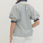 Ladies Striped Short Puff Sleeve Top by Entro-Navy