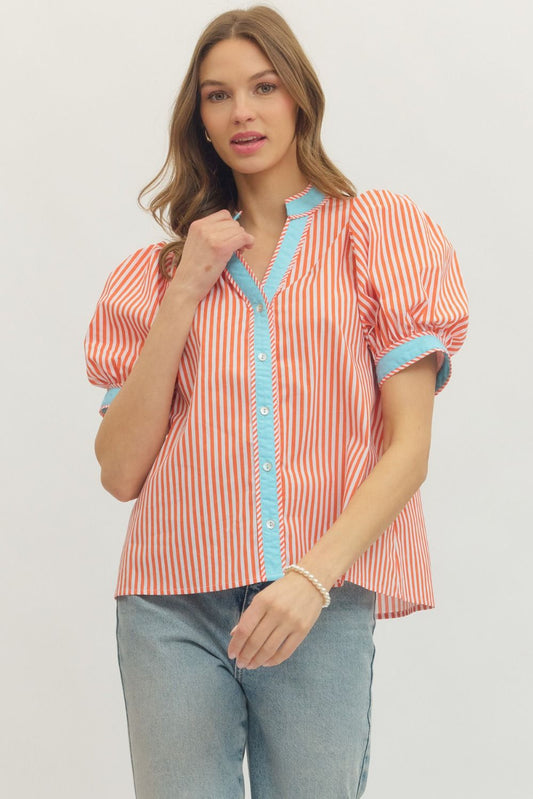 Ladies Orange Top with Aqua Trim by Entro