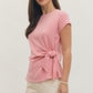 Ladies Short Sleeve Top with Side Tie by Entro-Light Pink
