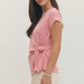 Ladies Short Sleeve Top with Side Tie by Entro-Light Pink